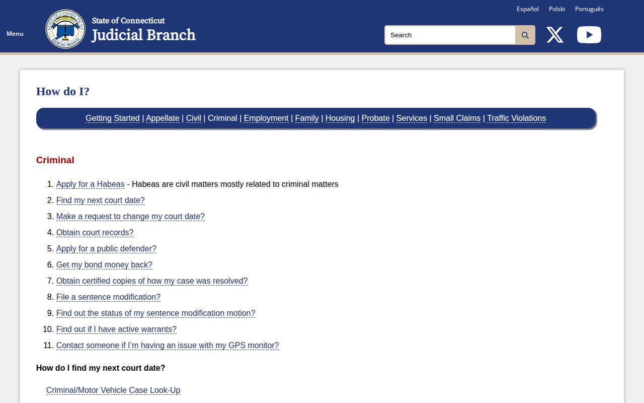 West Hartford warrant record guidance from the Connecticut Judicial Branch